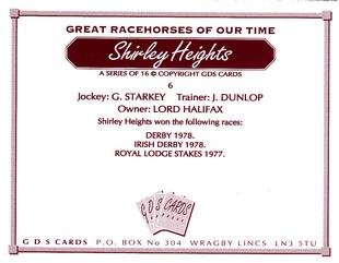 2000 GDS Cards Great Racehorses of Our Time #6 Shirley Heights Back